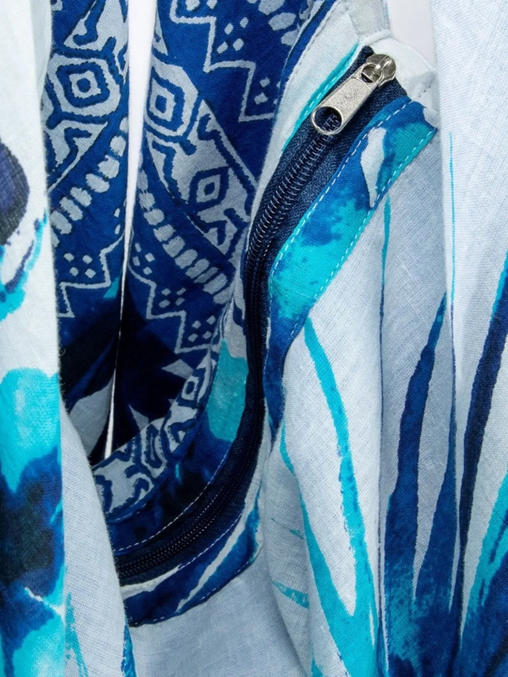 Blue Floral Canvas Shoulder Bag - Casual Tote